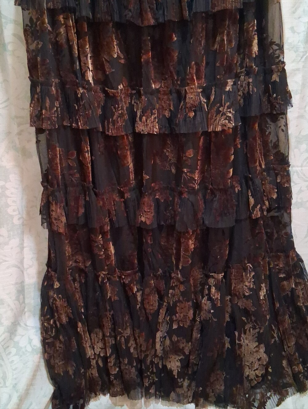 NWT Azazie Cammy Ruffle Layered Floral Maxi Gown Coco Brown Womens Plus Size 24 - Picture 6 of 10